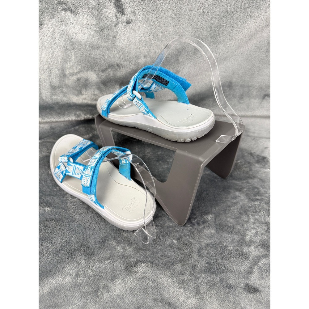 Teva Sandals Women's Sz Strappy Walking Sandal Aqua Blue White Pattern Comfort - Picture 11 of 12